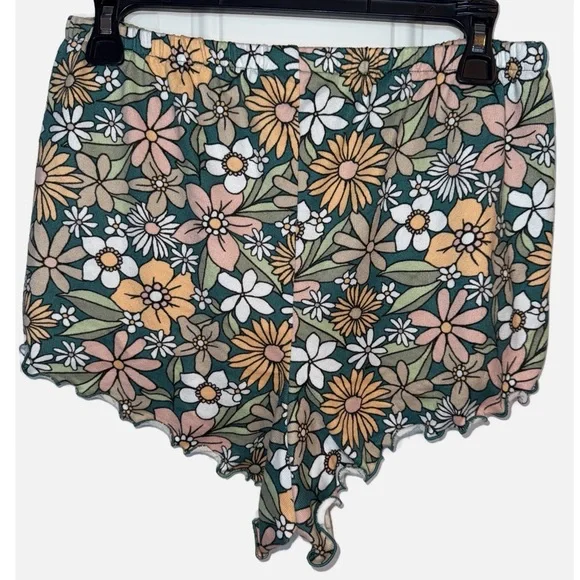 HOLLISTER GILLY HICKS- WOMENS GREEN & PINK FLORAL SLEEPWEAR SHORTS SIZE LARGE - Picture 2 of 8